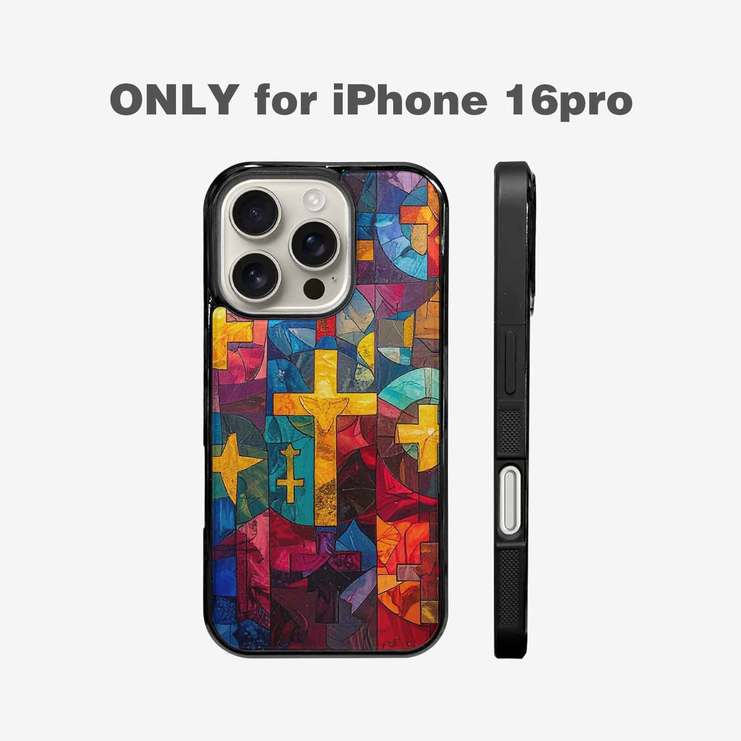 iPhone 16 Pro Case — Faith Cross And Faith Icons Pattern, Unique Phone Case Design