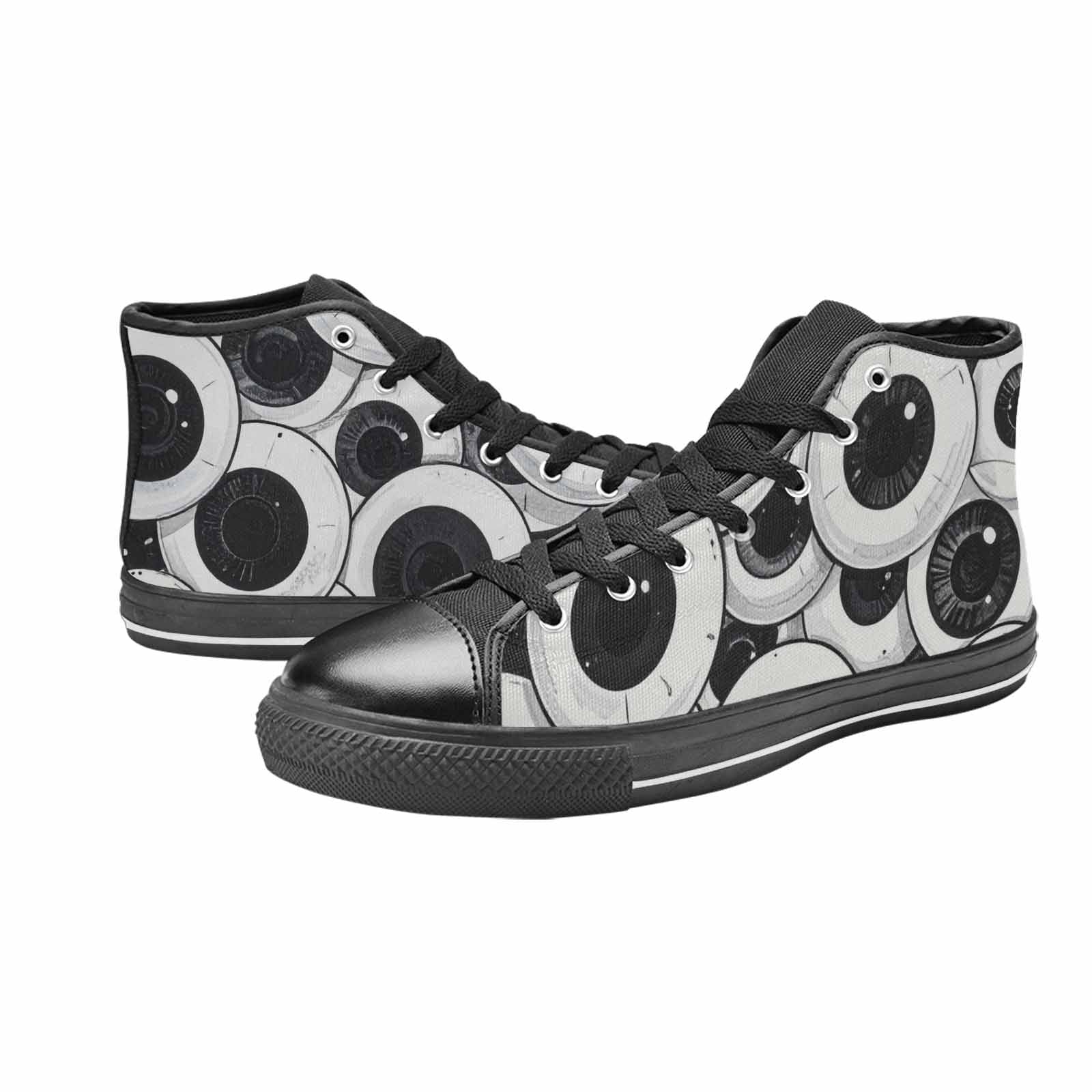 MEN'S Googly Cartoon Eyeballs High Top Canvas Wallpaper Art Custom Shoes