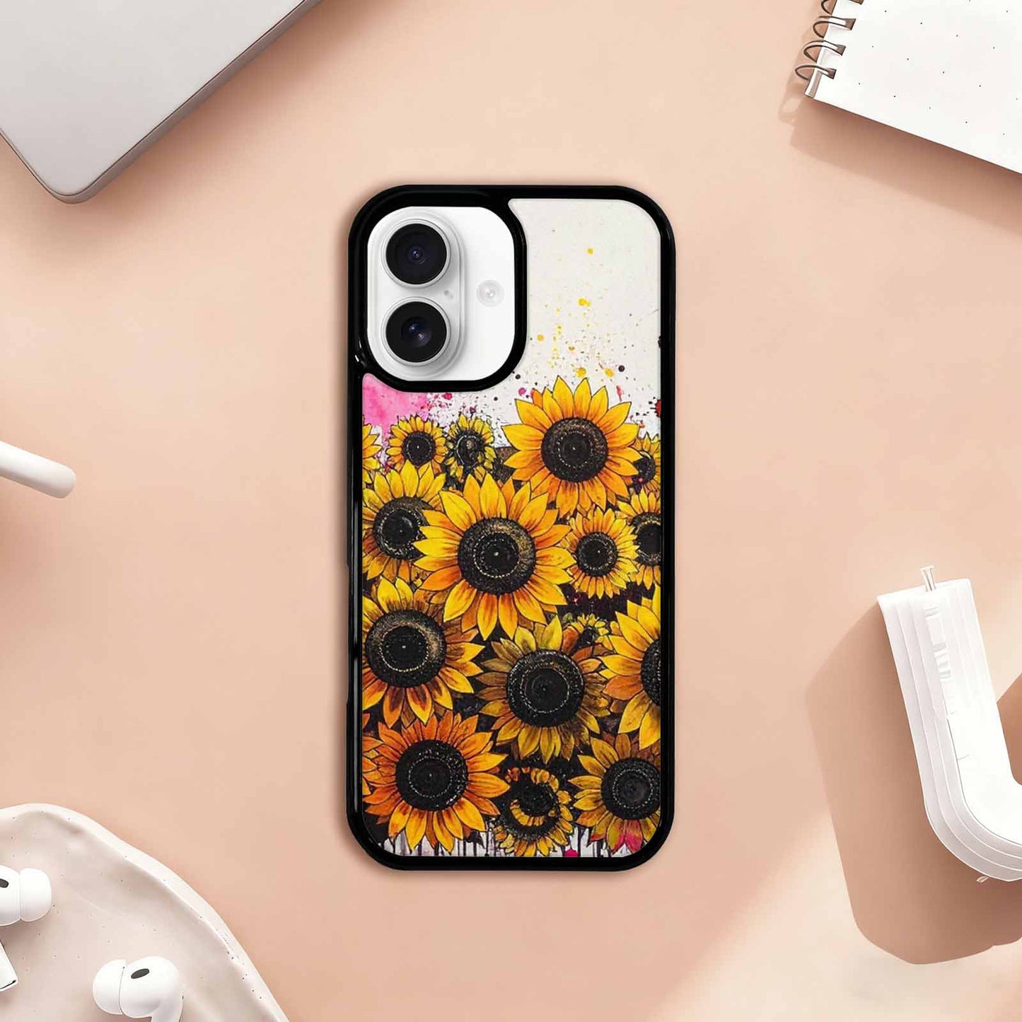 iPhone 17 Case — Sunflower Burst Black &amp; Floral, Unique Phone Case Design