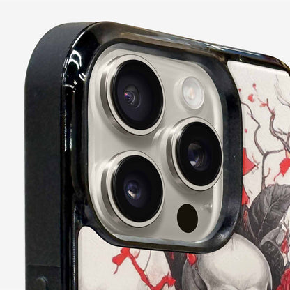 iPhone 16 Pro Max Case — Skull And Roses Black Red Ink, Original Design Phone Case