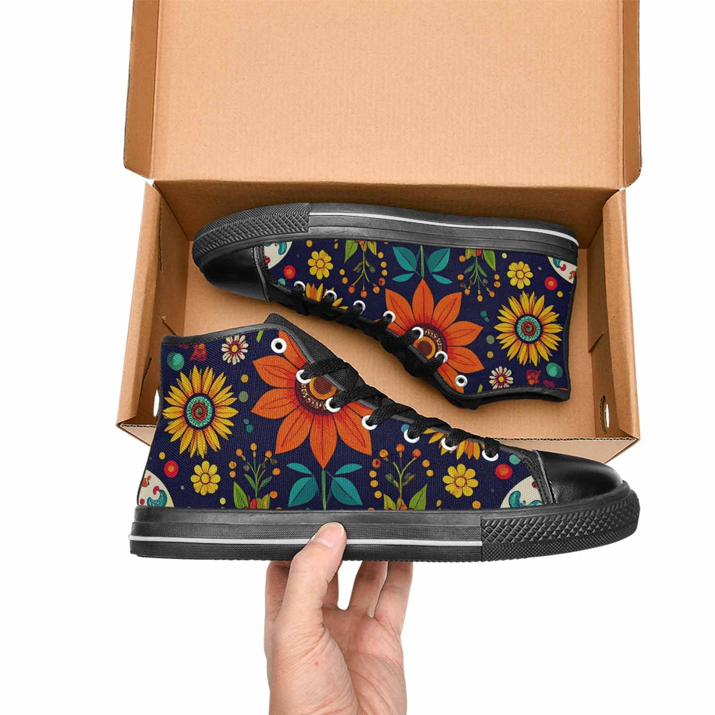 MEN'S Sunflowers And Skulls High Top Canvas Dark Academia Custom Shoes