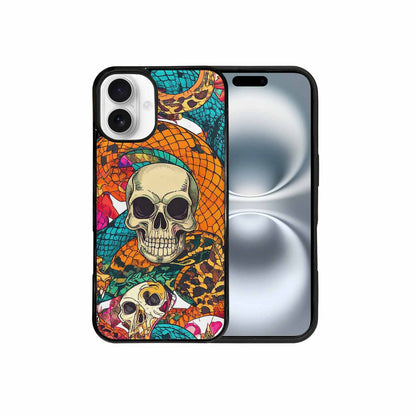 iPhone 16 Plus Case — Snake Print Skull, Unique Phone Case Design
