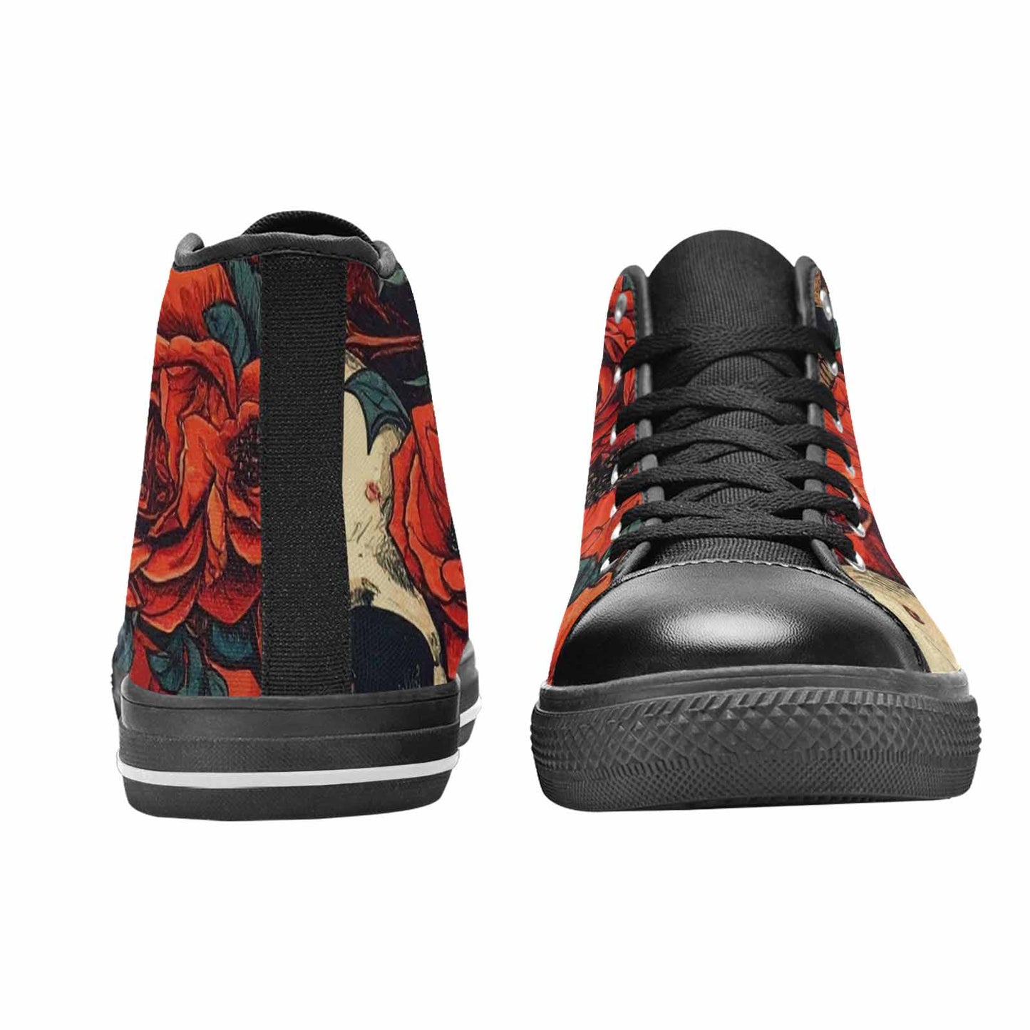 WOMEN'S Skulls Roses Bold Pen Ink High Top Canvas Neon Fantasy Shoes