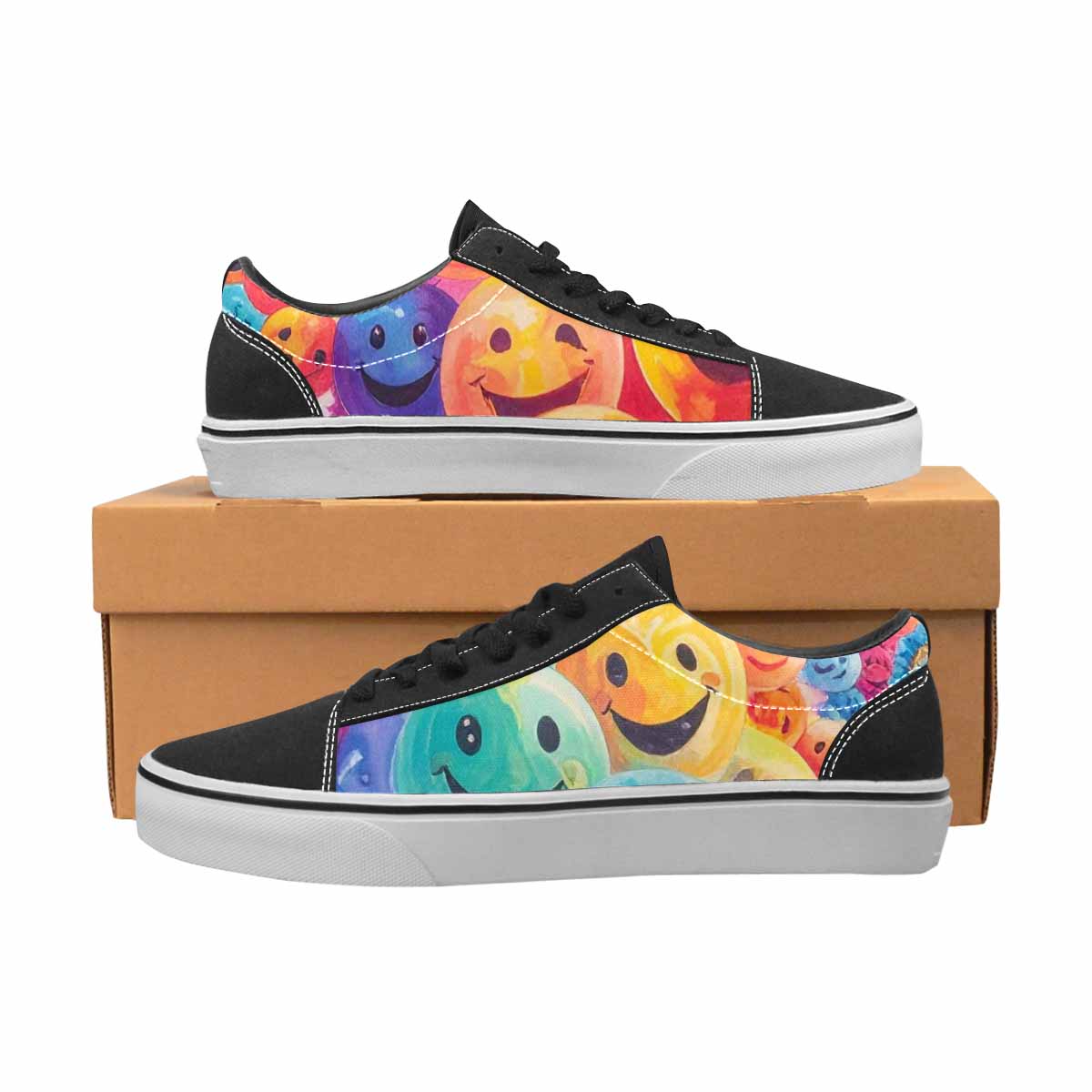 WOMEN'S Smiley Facessmiley Faces  Lace-Up Canvas Dark Academia Custom Sneakers