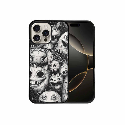 iPhone 16 Pro Max Case — Black And White Monster Face Collage, Unique Phone Case Design