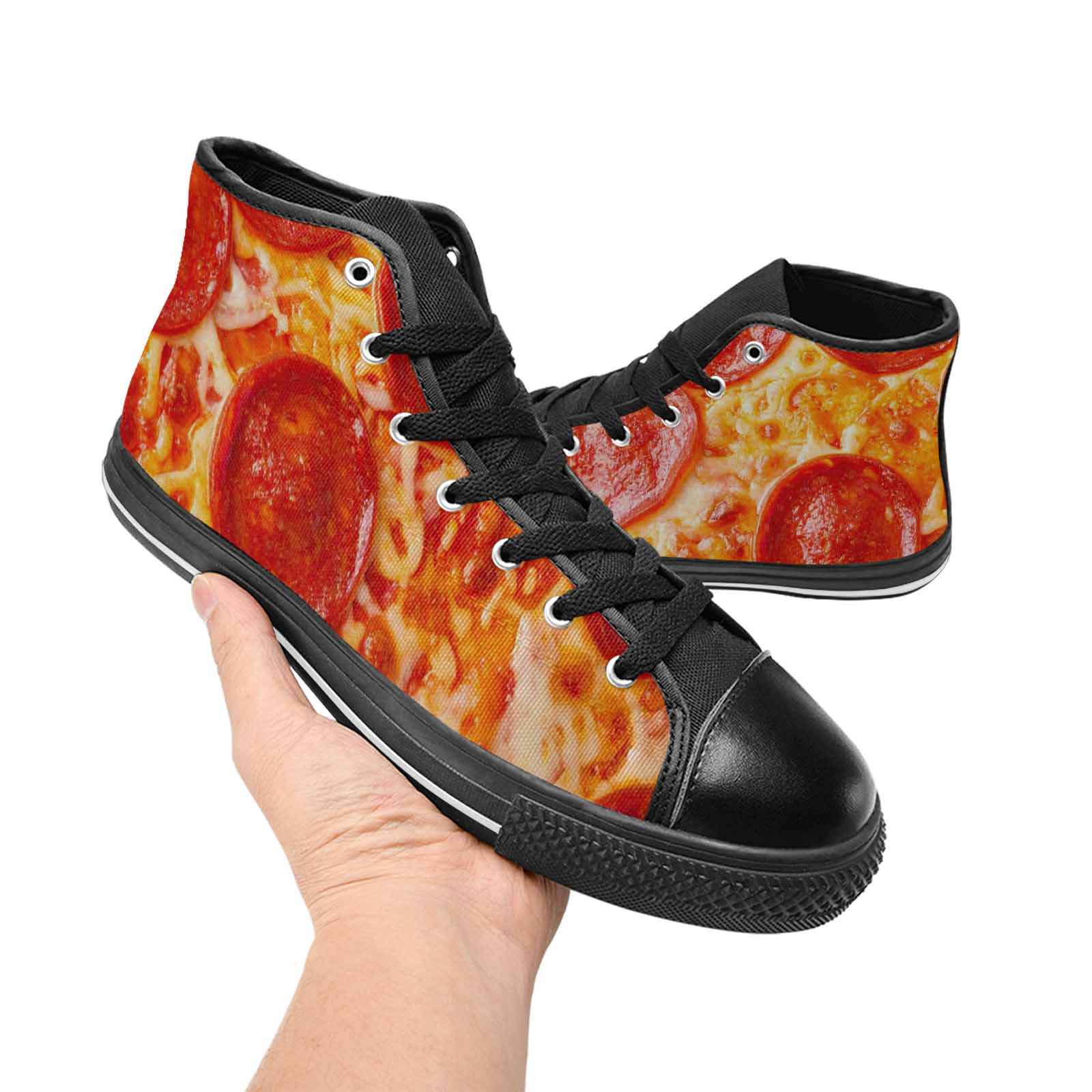 WOMEN'S Pepperoni Pizza Print High Top Canvas Dark Academia Custom Sneakers