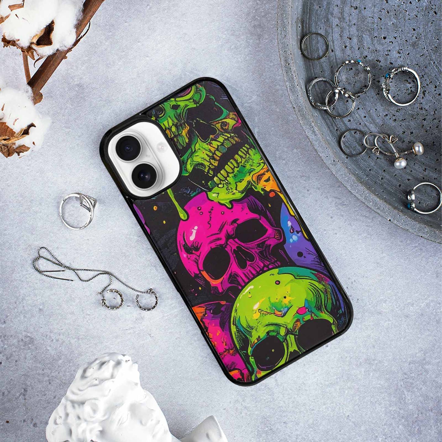 iPhone 16 Plus Case — Vibrant Camo 1000\'s Of Skeletons Neon, Unique Phone Case Design