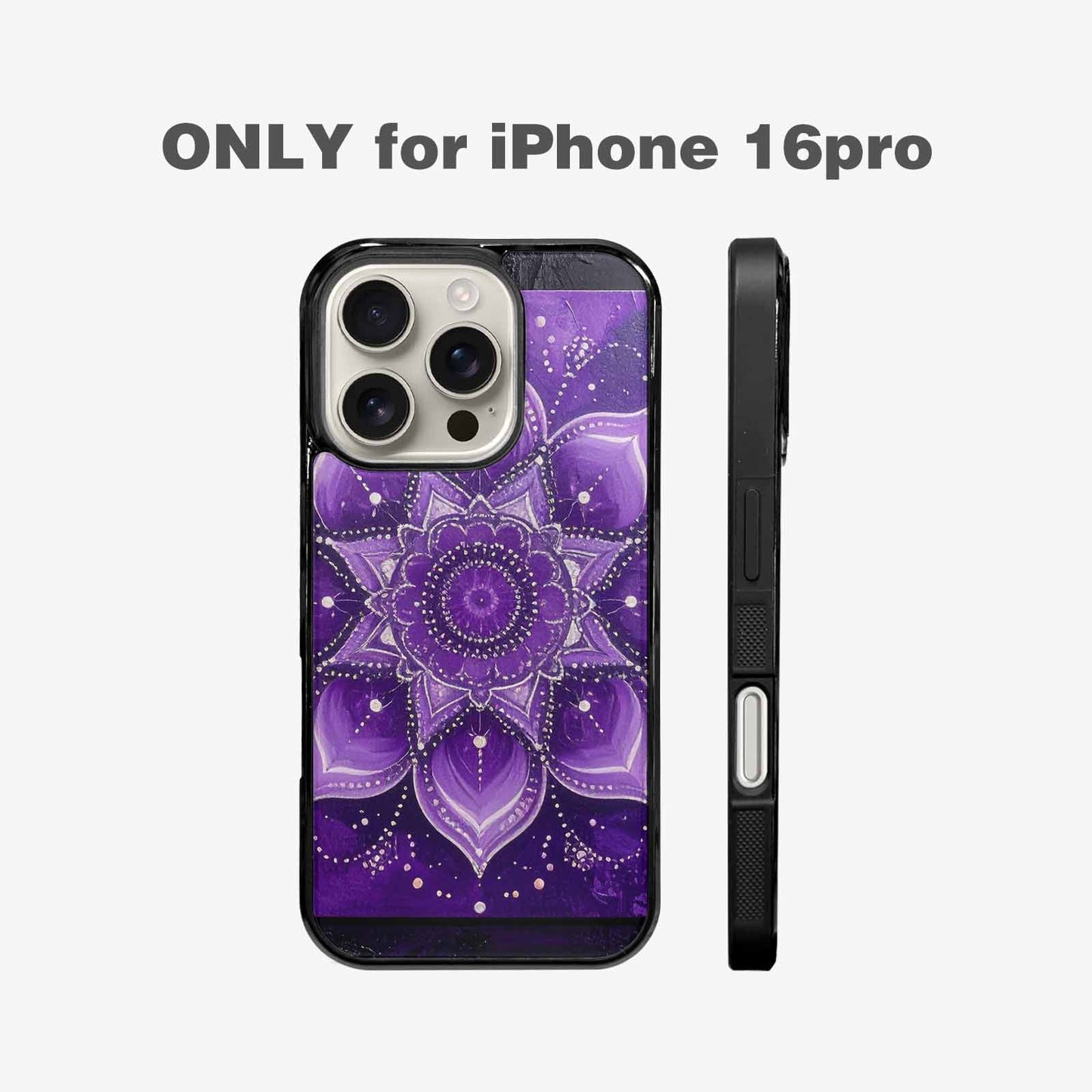 iPhone 16 Pro Case — Purple Mandala Bohemian Print Edge To, Custom Art Phone Cover