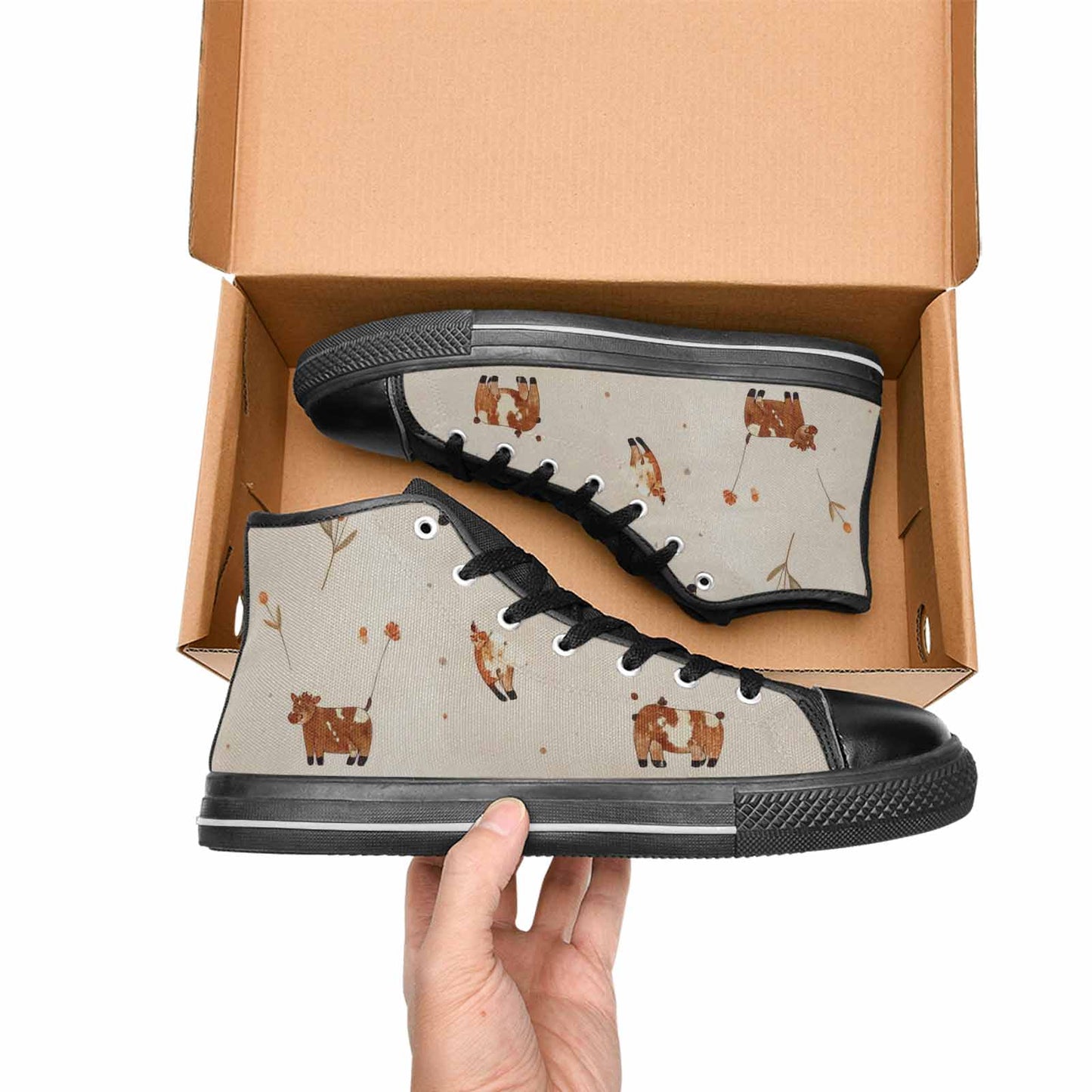 MEN'S Cow Animal Print High Top Canvas Neon Fantasy Sneakers