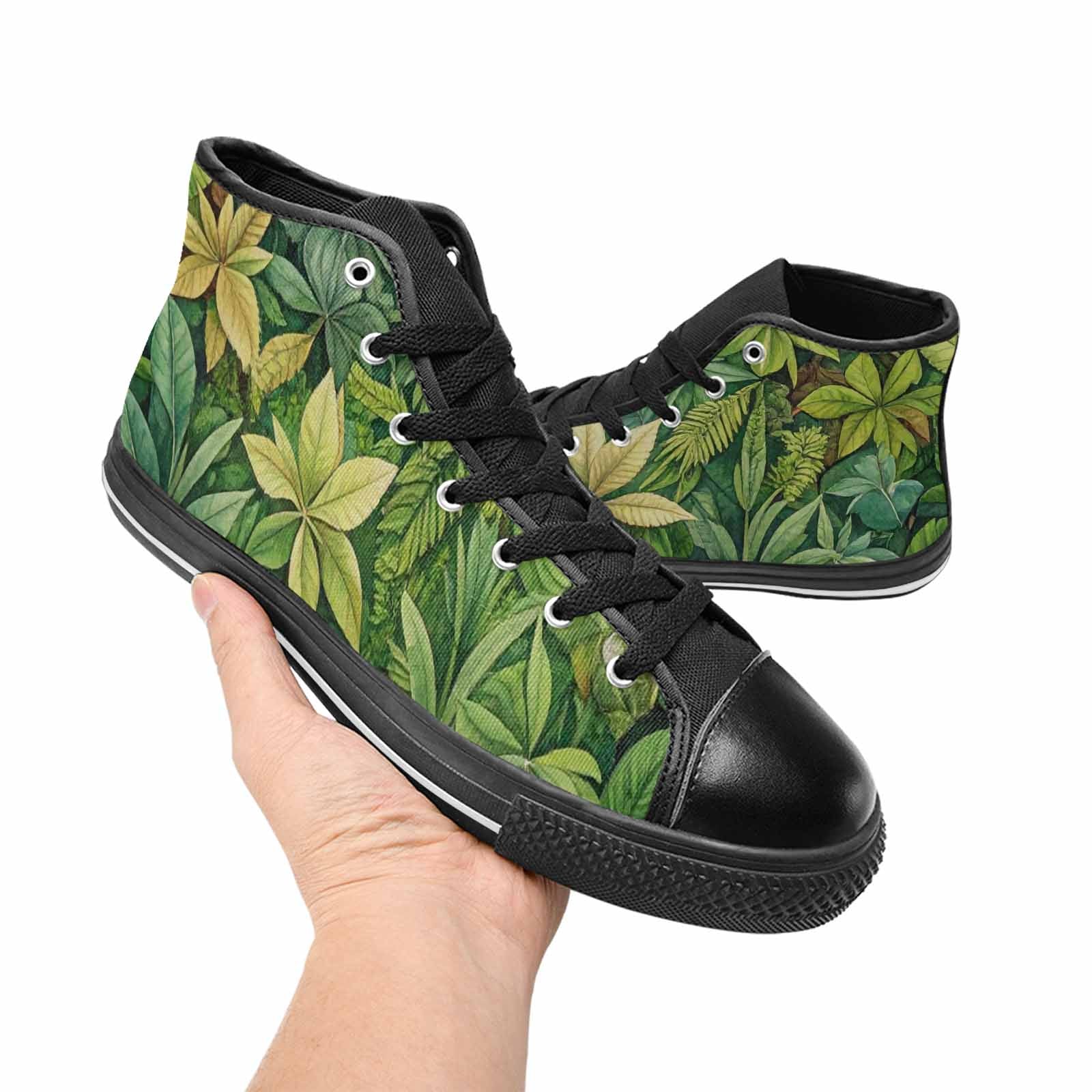 WOMEN'S Seven-Point Palmate Leaf High Top Canvas Wallpaper Art Custom Sneakers