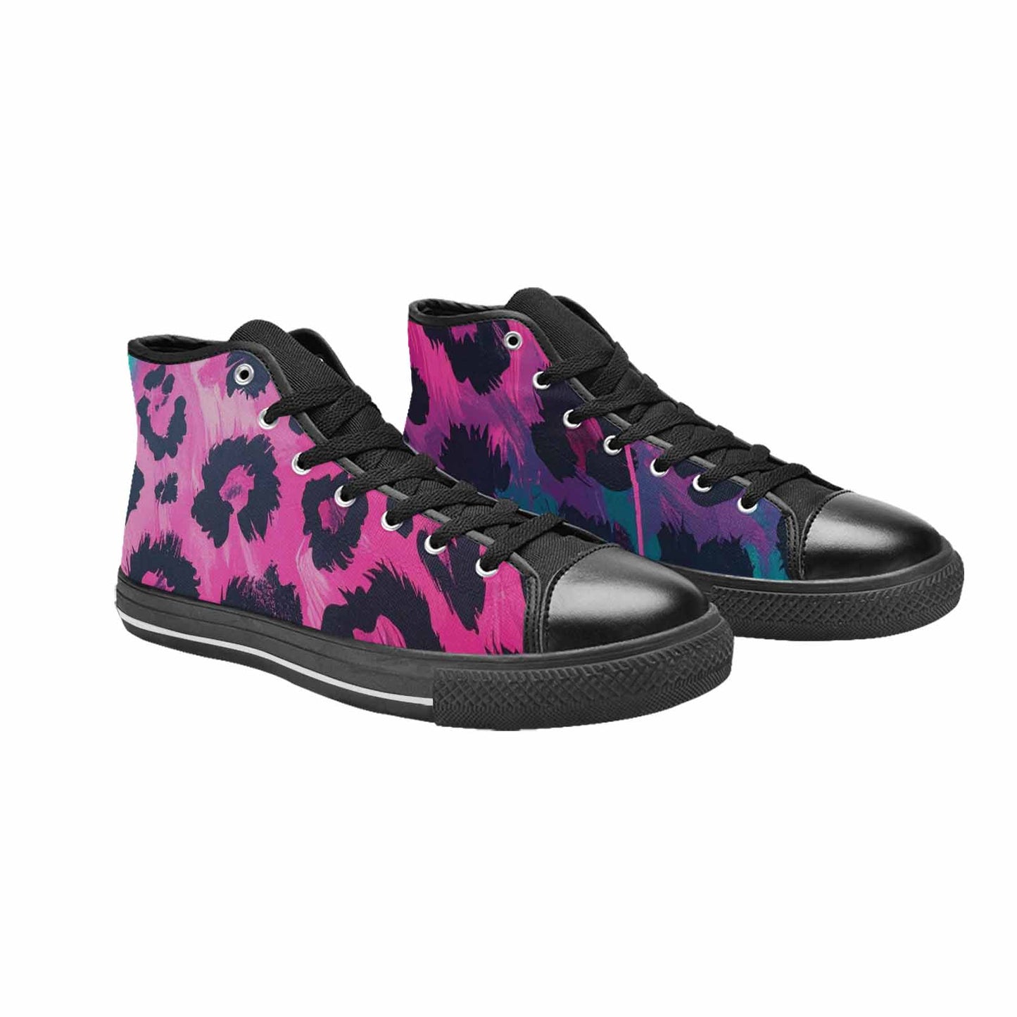 MEN'S Leopard Neon Pink Teal Airbrush High Top Canvas Y2K Custom Sneakers