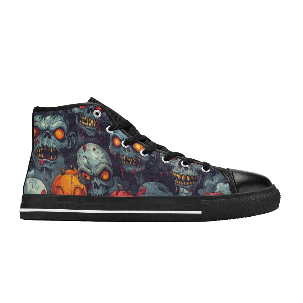 Halloween Zombie Horror Repeat Lots of overlapping Skull Cartoon Art Pattern Gritty 40373 High Top Canvas Shoes for Kid (Model 017)