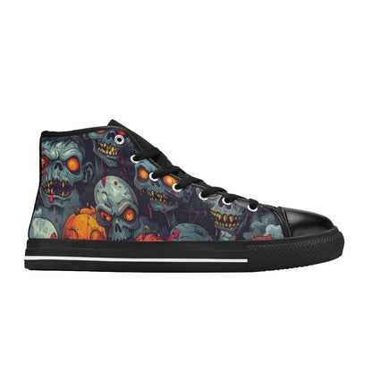 Halloween Zombie Horror Repeat Lots of overlapping Skull Cartoon Art Pattern Gritty 40373 High Top Canvas Shoes for Kid (Model 017)