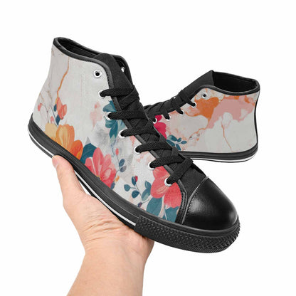 WOMEN'S Marble Floral High Top Canvas Vibrant Chaos Shoes