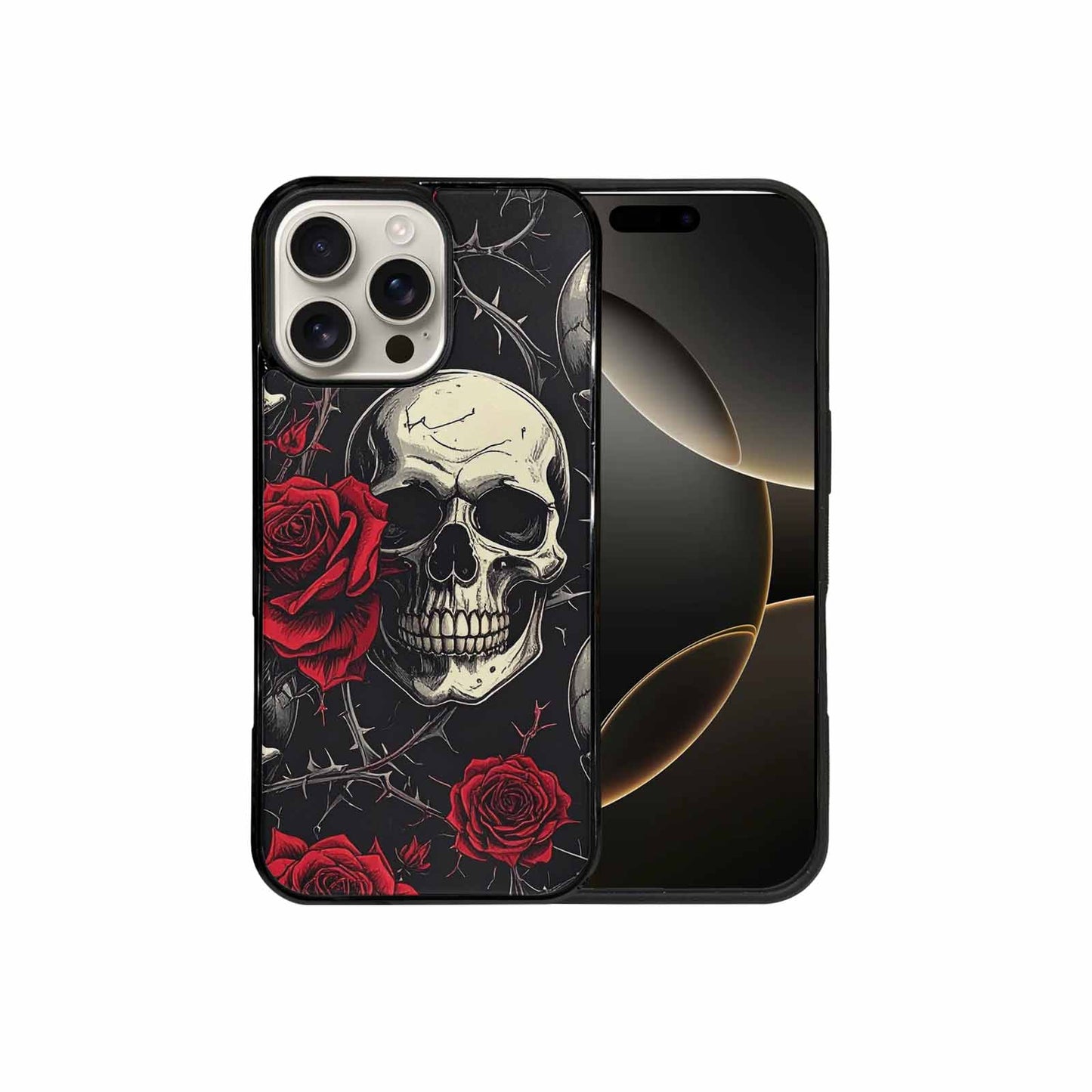 iPhone 16 Pro Max Case — Ornate Gothic Skulls Roses, Custom Art Phone Cover