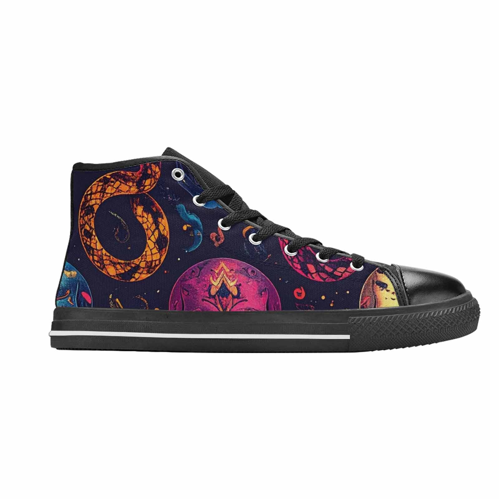 MEN'S Snake Skulls Print High Top Canvas Wallpaper Art Custom Shoes