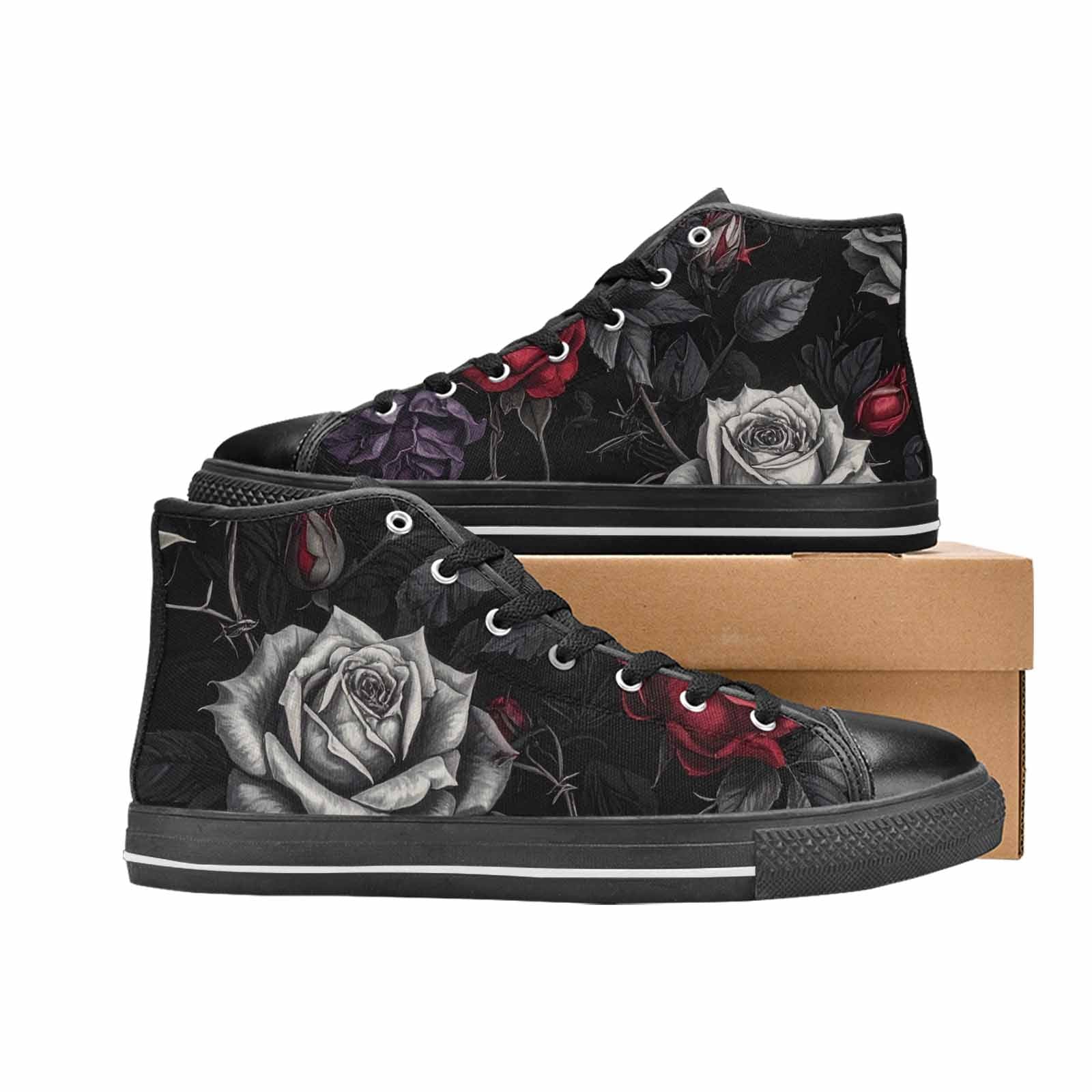 MEN'S Black Gothic Rose High Top Canvas Aesthetic Custom Shoes