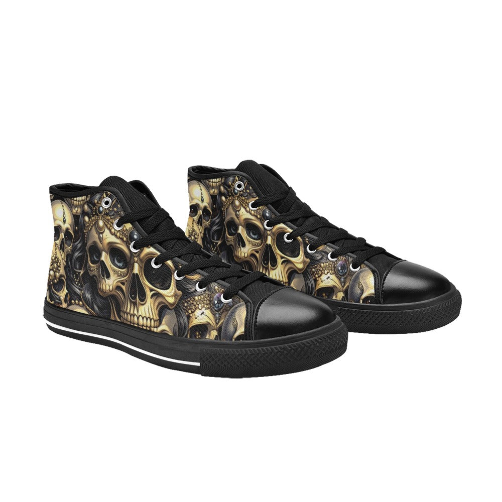 MEN'S Elegant Jeweled Skull Dark High Top Canvas Surreal Custom Shoes