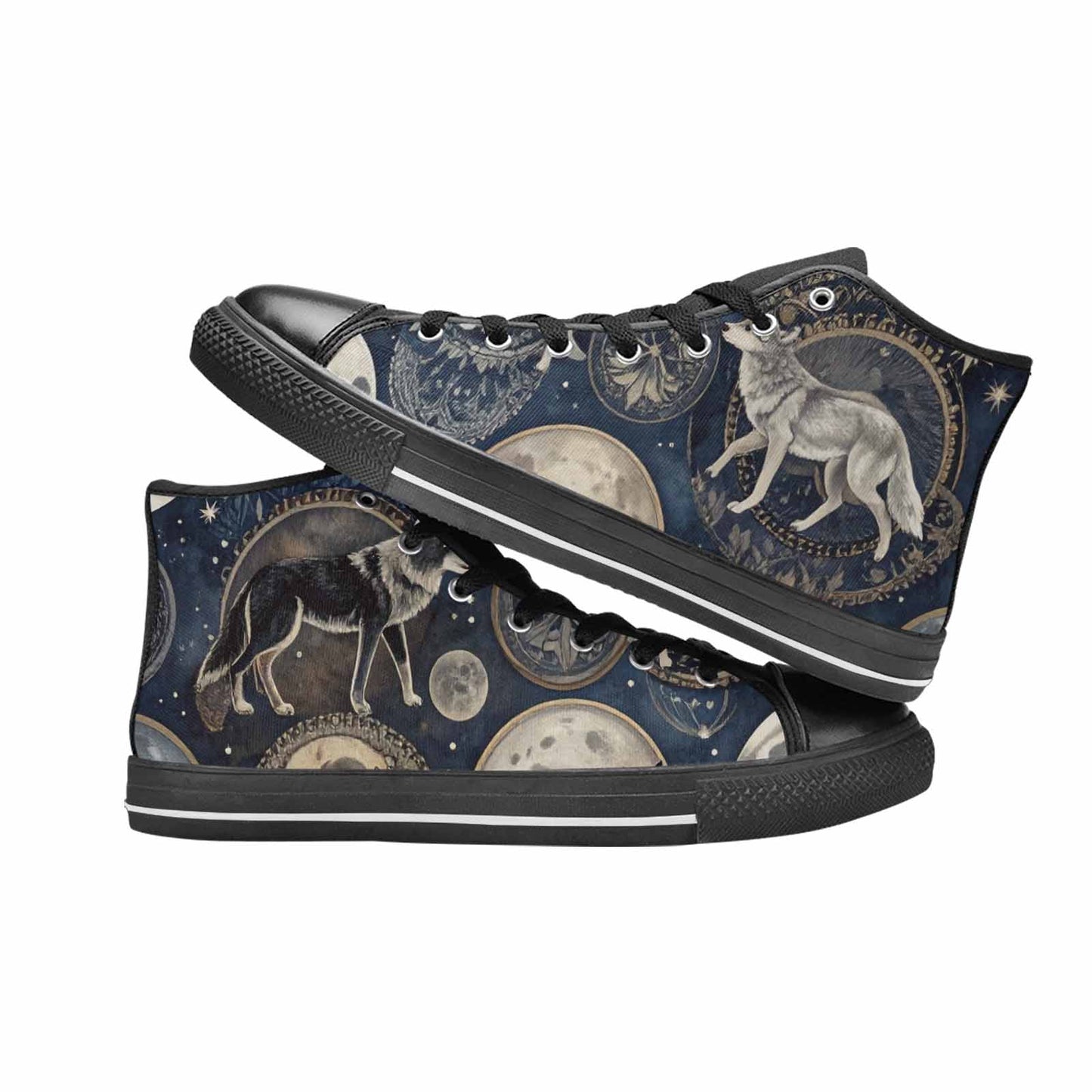 WOMEN'S Wolves Everywhere Collage High Top Canvas Dark Academia Sneakers