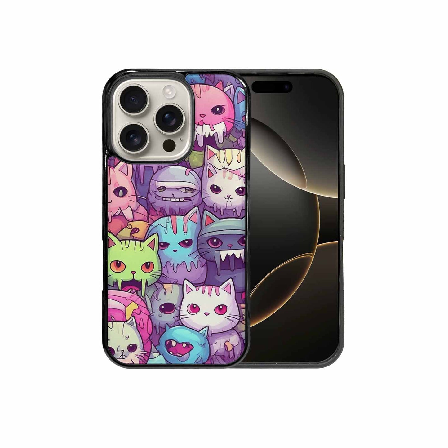 iPhone 16 Pro Case — Pastel Gore Cat Character Pattern Hundreds, Custom Phone Case