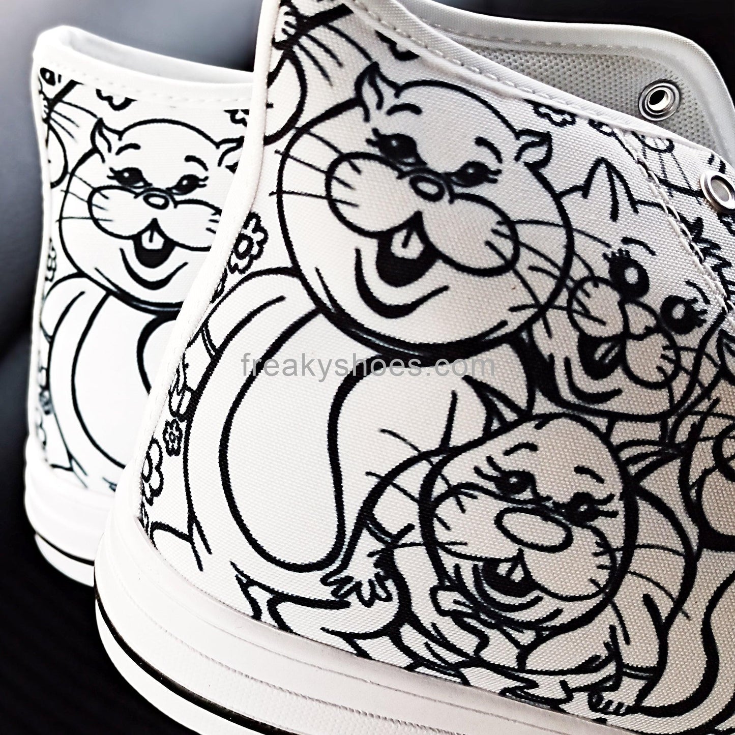 Women's Rabbits Monster Art Pen & Ink custom high-top canvas shoes — wearable art by Freaky Shoes