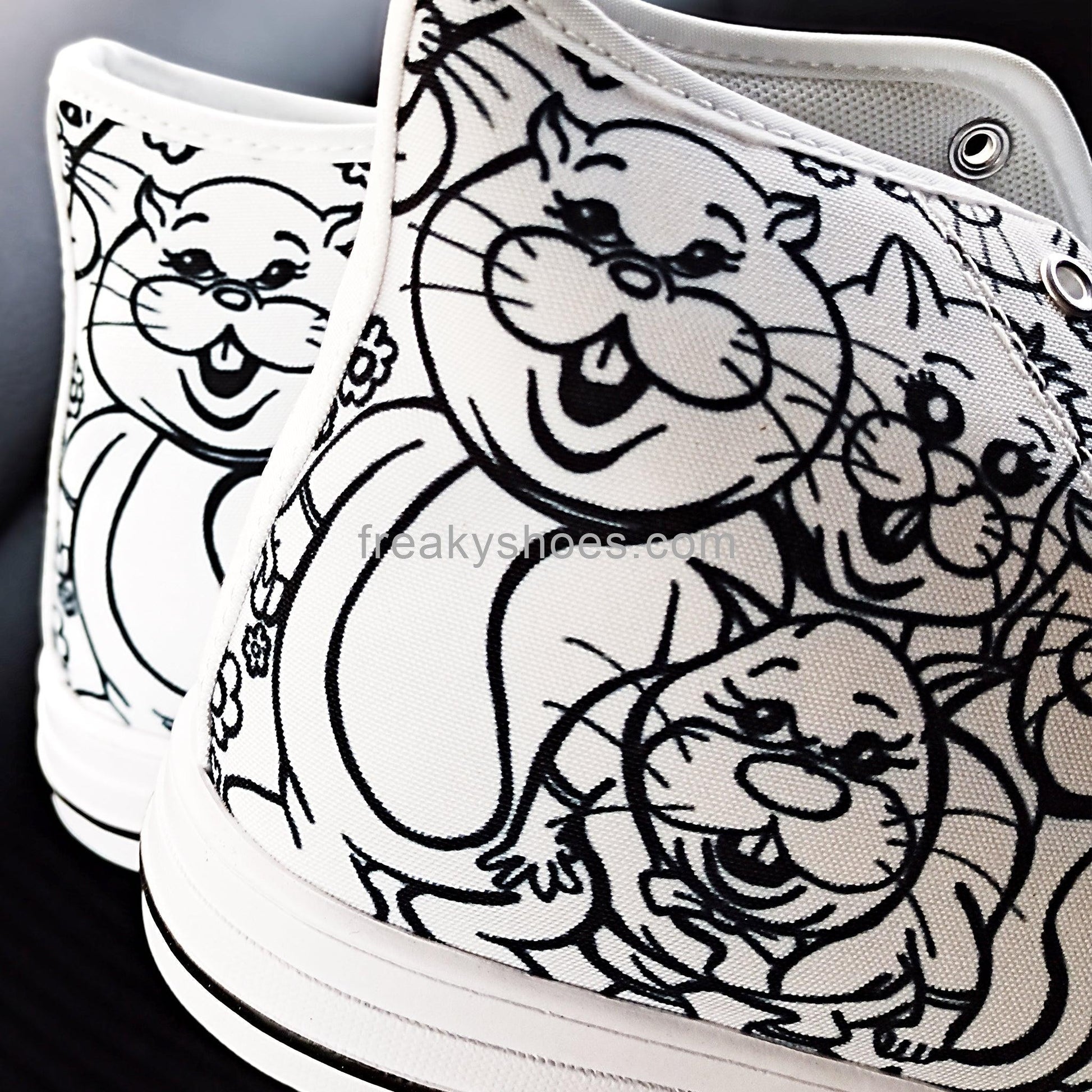 Men's Rabbits Monster Art Pen & Ink hand-made high-top canvas shoes — unique wearable art by Freaky Shoes