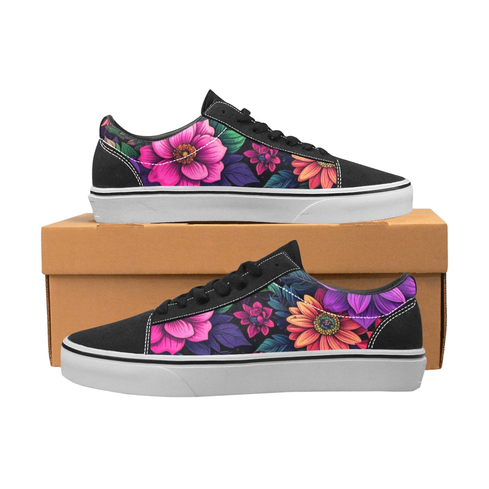 WOMEN'S Trippy Floral Chaos Low Top Skateboarding Vivid Custom Sneakers