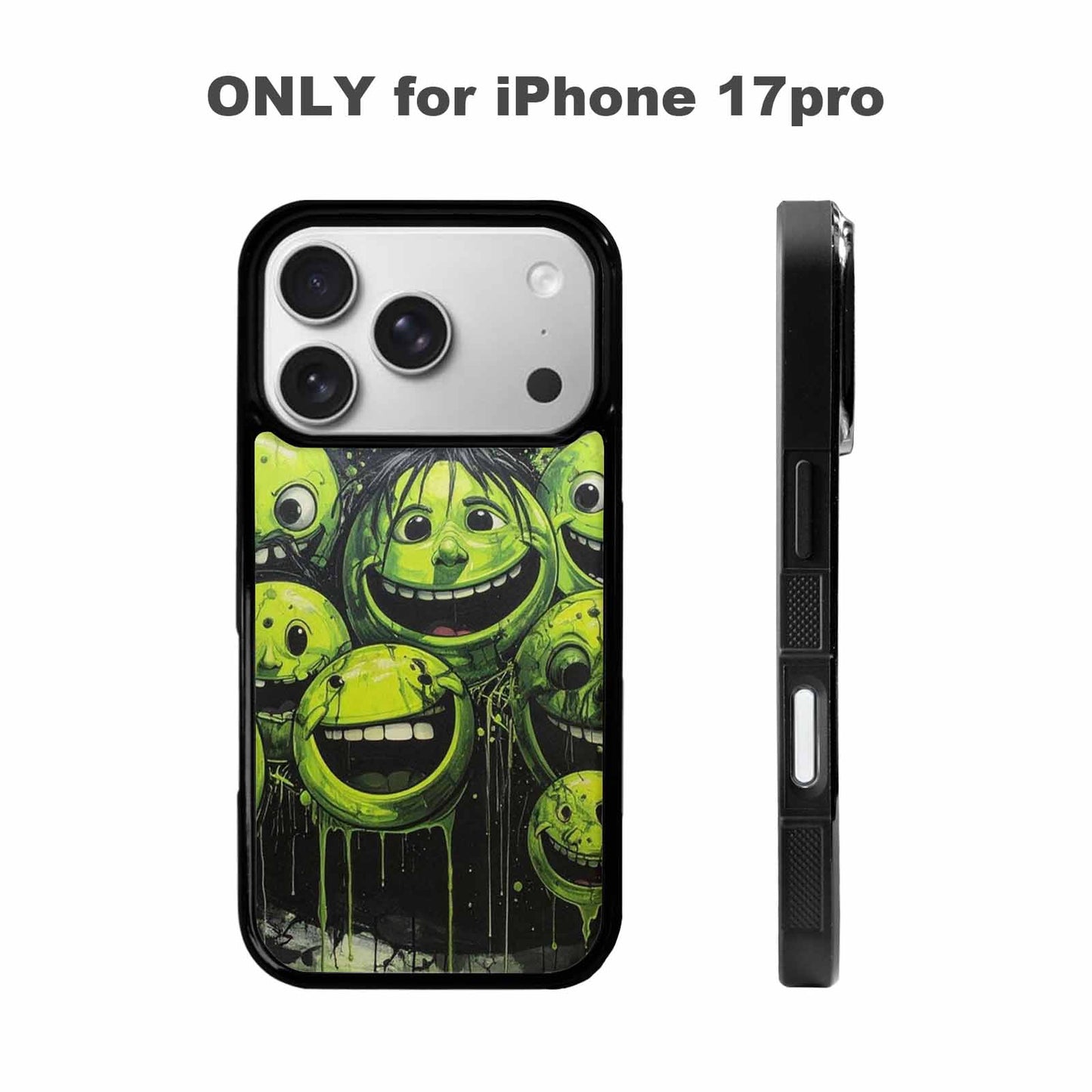 iPhone 17 Pro Case — Black Green Ink Melting Moon Original, Unique Phone Case Design