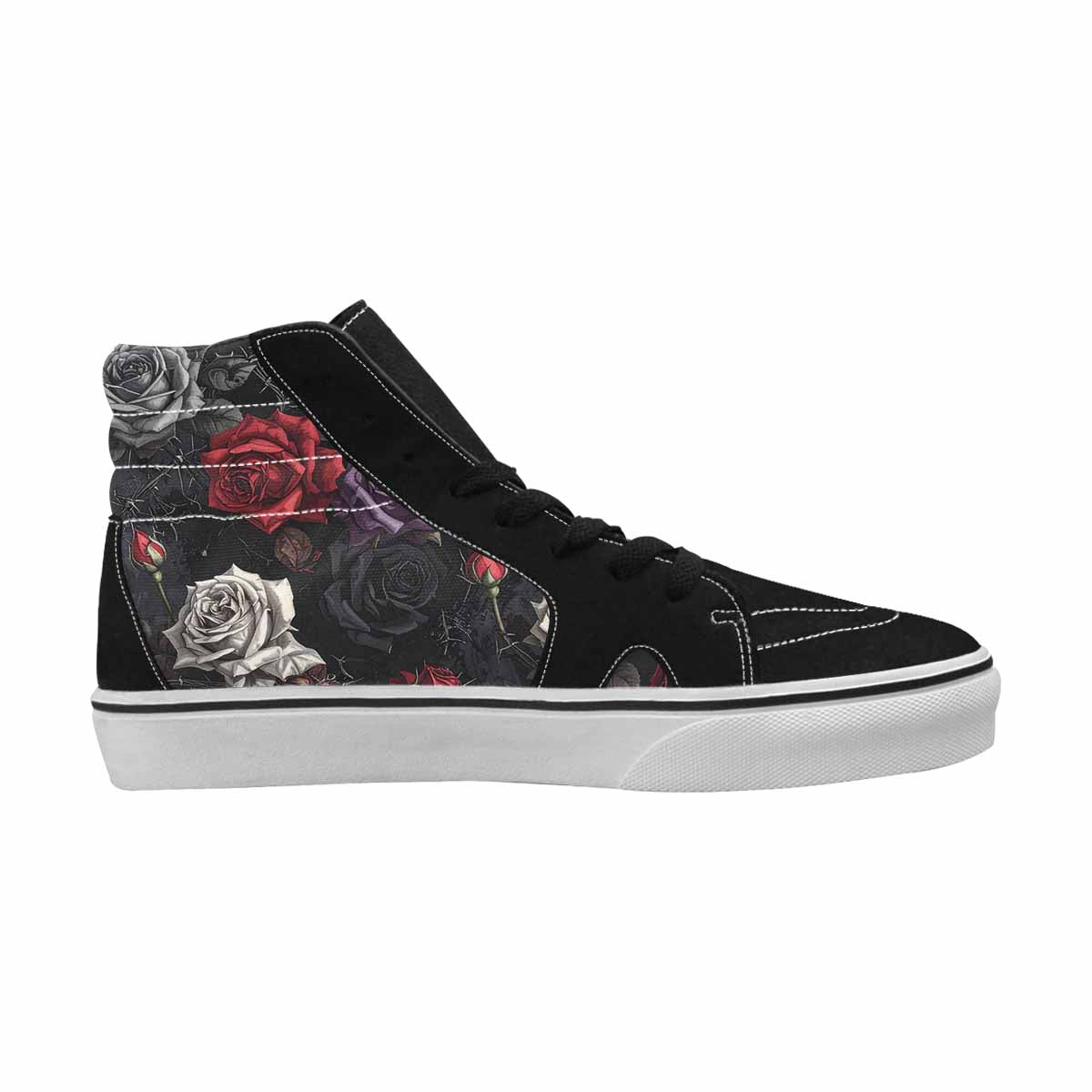 MEN'S Black Gothic Rose High Top Canvas Dark Academia Custom Shoes