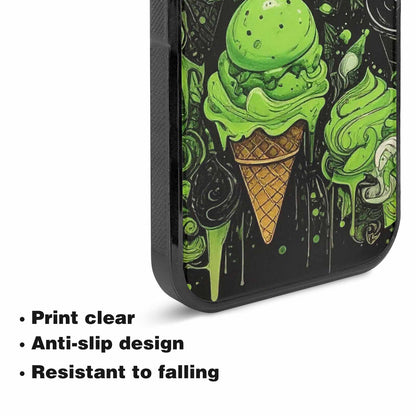 iPhone 15 Plus Case — Ice Cream Motif Black Green Ink, Original Design Phone Case