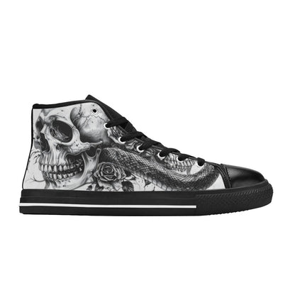 Dark Men's Gothic Skull Art Rose High Top Canvas Shoes | Freaky Shoes®