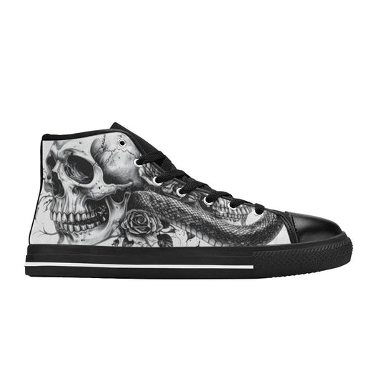 MEN'S Dark Skull Rose Monochrome High Top Canvas Neon Fantasy Shoes