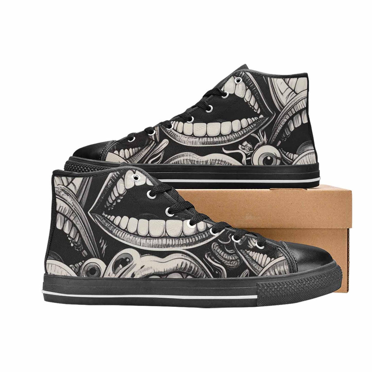 WOMEN'S Googly Cartoon Mouths High Top Canvas Wallpaper Art Shoes