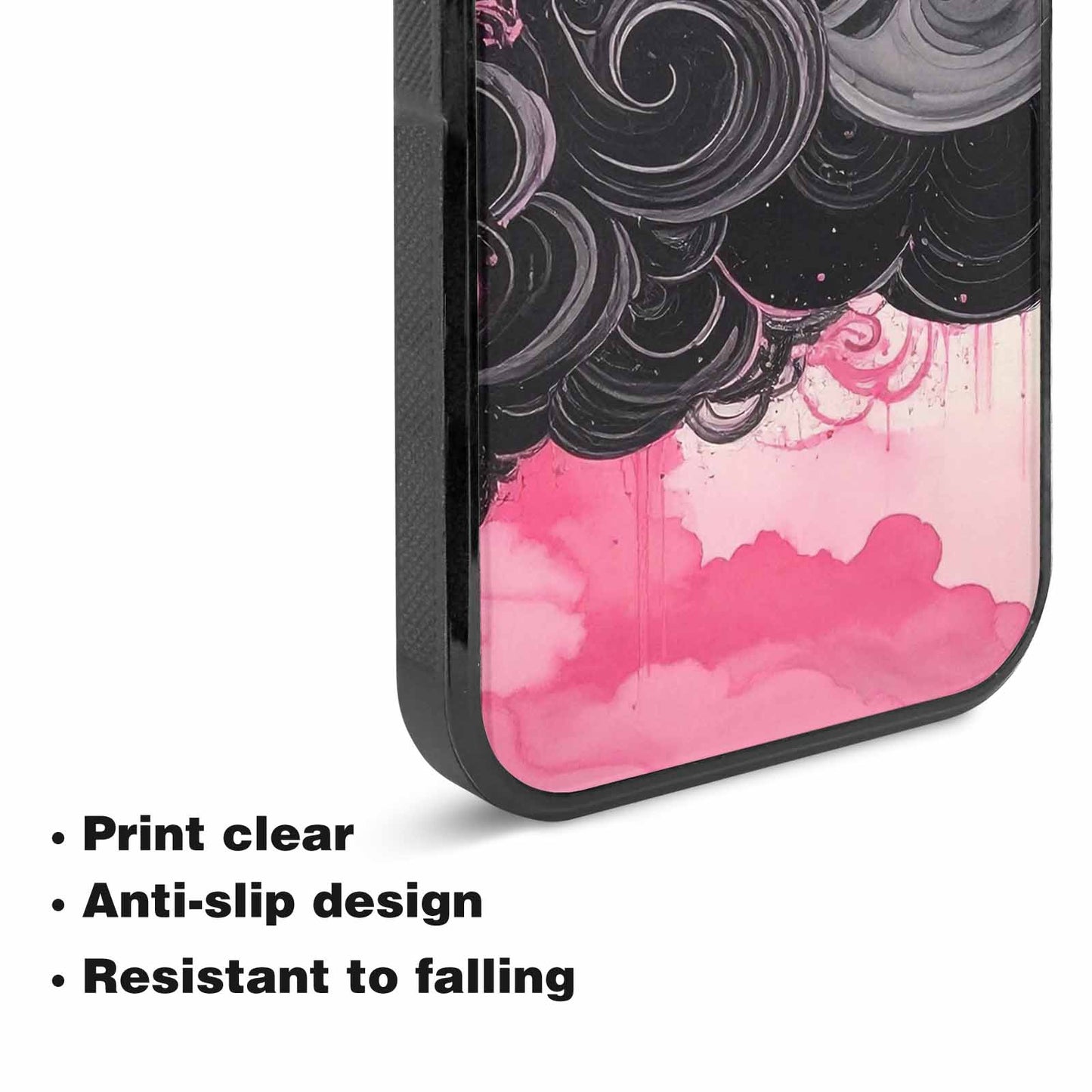 iPhone 15 Plus Case — Van Gogh Swirl Black Pink Ink, Custom Designed Case Cover