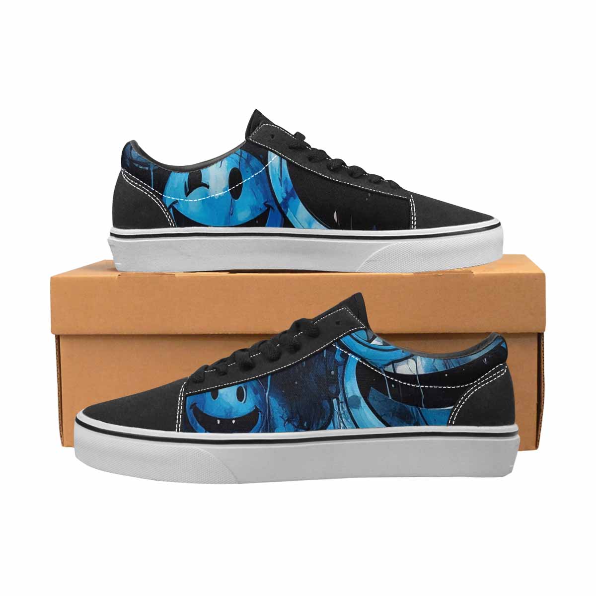 WOMEN'S Melting Moon Smiley Lace-Up Canvas Surreal Custom Shoes