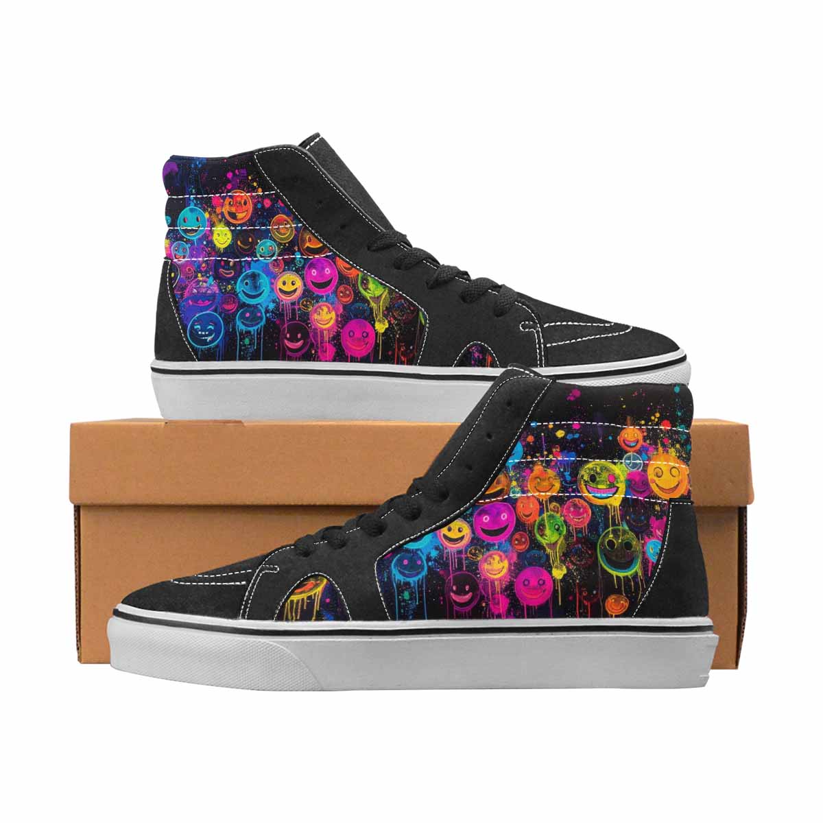WOMEN'S Smiley Face High Top Canvas Custom Fashion Wallpaper Art Customized Sneakers