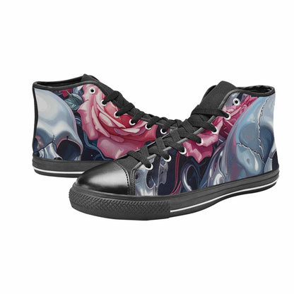 MEN'S Skulls Roses Chrome Airbrush High Top Canvas Vibrant Chaos Sneakers