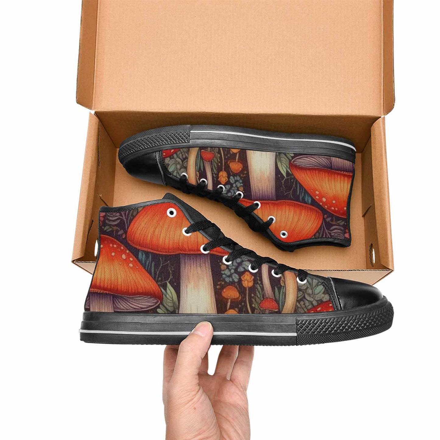 MEN'S Mushroom High Top Canvas Wallpaper Art Custom Shoes