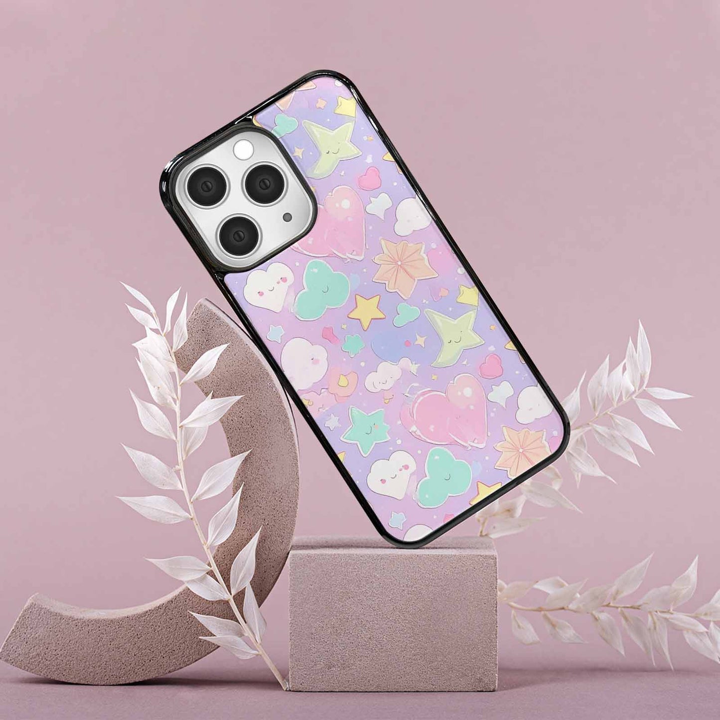 iPhone 15 Pro Max Case — Cute Kawaii Style Generic Icons Stars, Unique Phone Case Design