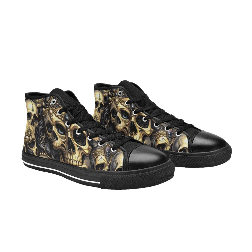 WOMEN'S Elegant Jeweled Skull Dark High Top Canvas Vibrant Chaos Custom Shoes