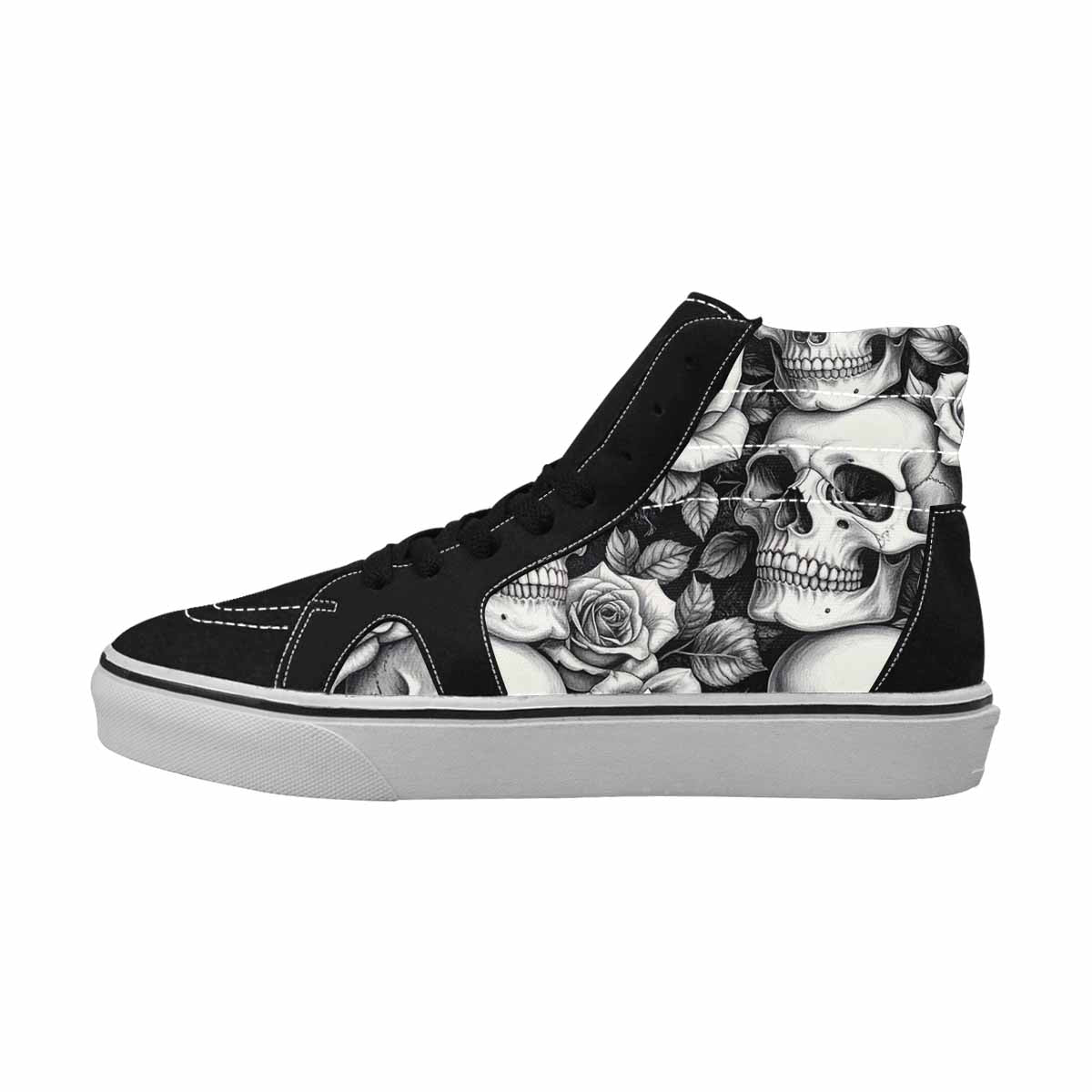 WOMEN'S Skulls Roses Pen Ink High Top Canvas Vibrant Chaos Custom Shoes