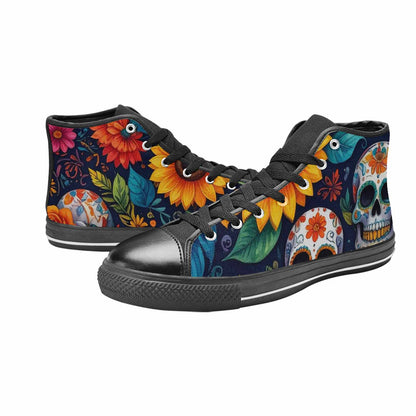 MEN'S Sunflower Skulls Print High Top Canvas Neon Fantasy Custom Sneakers