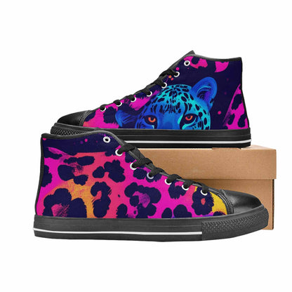 WOMEN'S Leopard Print Neon High Top Canvas Vibrant Chaos Custom Sneakers