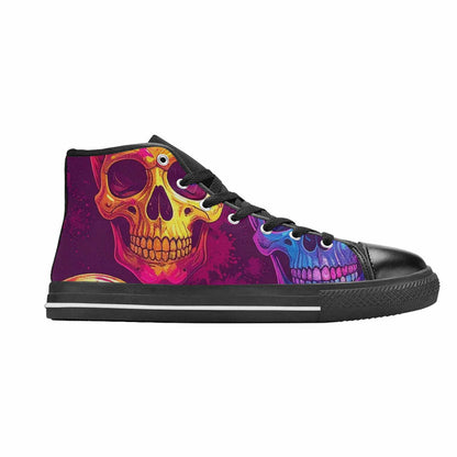WOMEN'S Tie Dye Skulls Print High Top Canvas Neon Fantasy Sneakers
