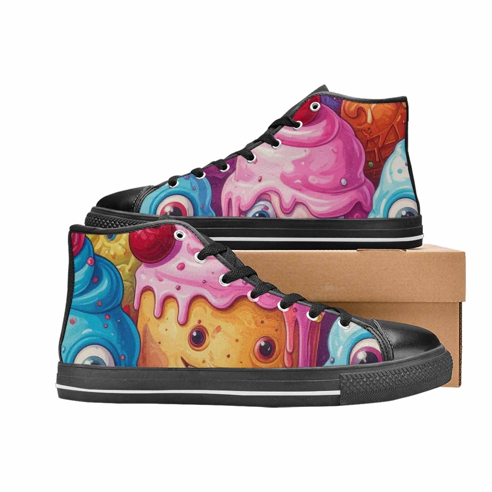 WOMEN'S Melting Icecream Monster Cherry High Top Canvas Dreamcore Sneakers