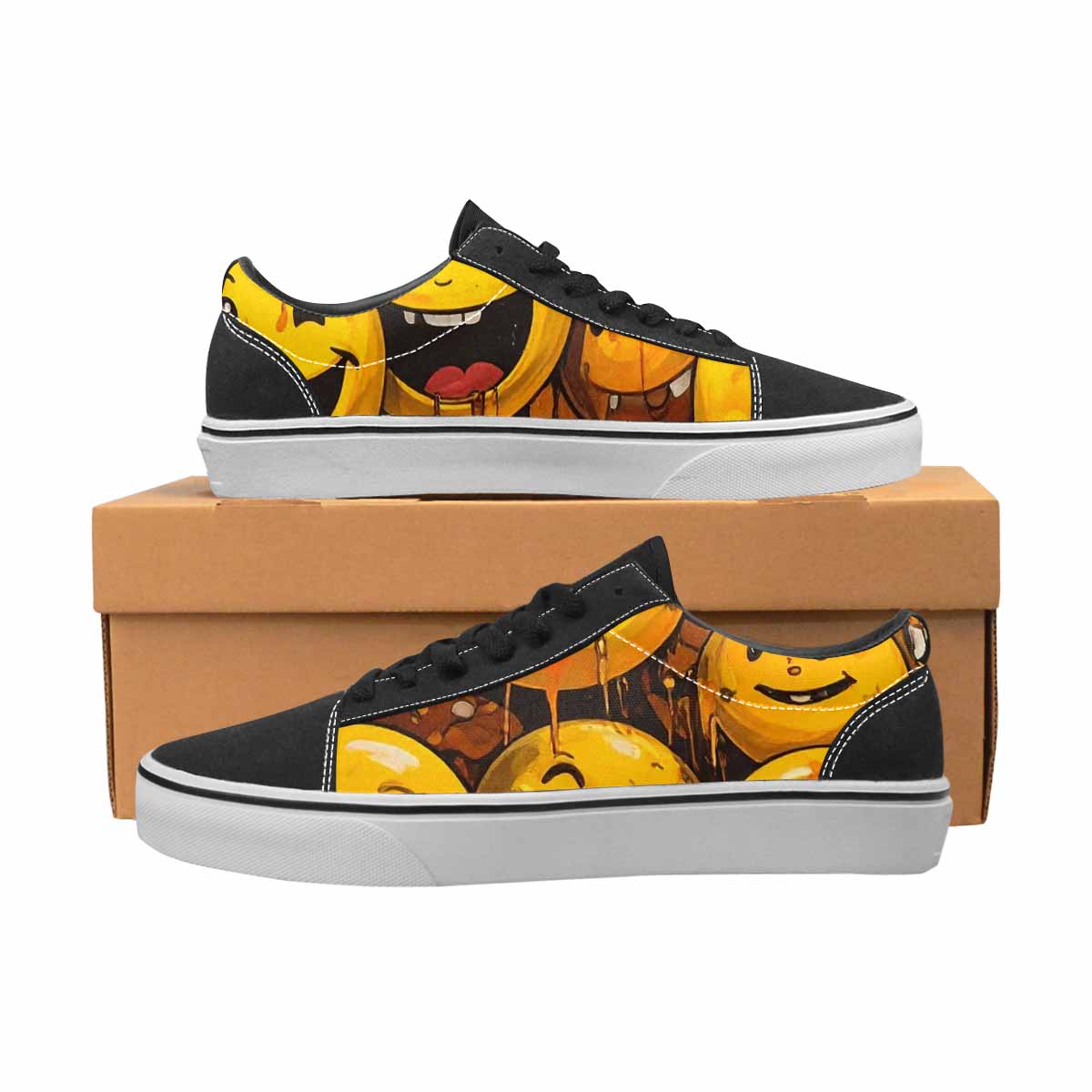 WOMEN'S Melting Moon Smiley — Lace-Up Canvas Kaleidoscope Custom Sneakers