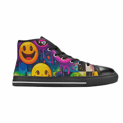 MEN'S Yellow Smiley Face High Top Canvas Aesthetic Shoes