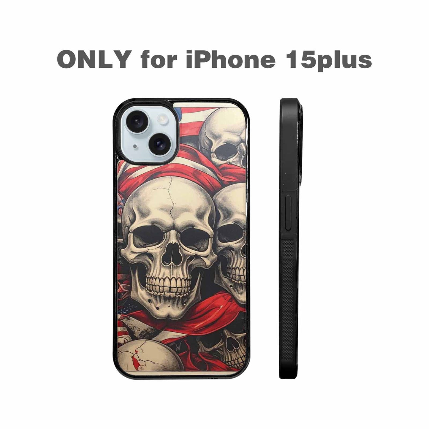 iPhone 15 Plus Case — Skull Dark Art Gothic Print, Custom Made Phone Cover