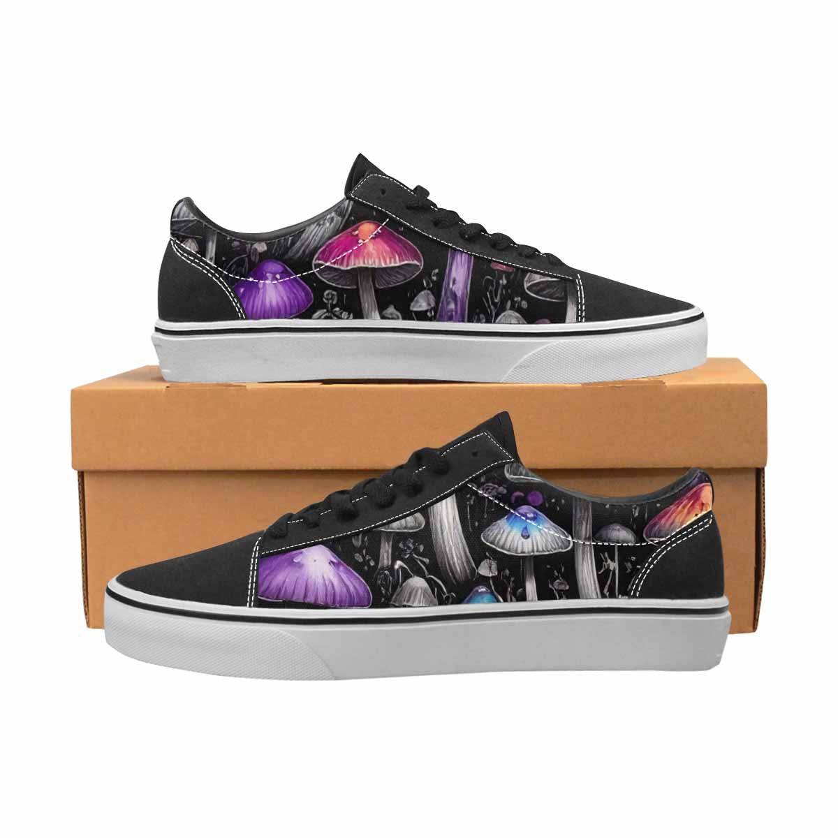 WOMEN'S Rainbow Drip Mushrooms Lace-Up Canvas Vibrant Chaos Custom Sneakers