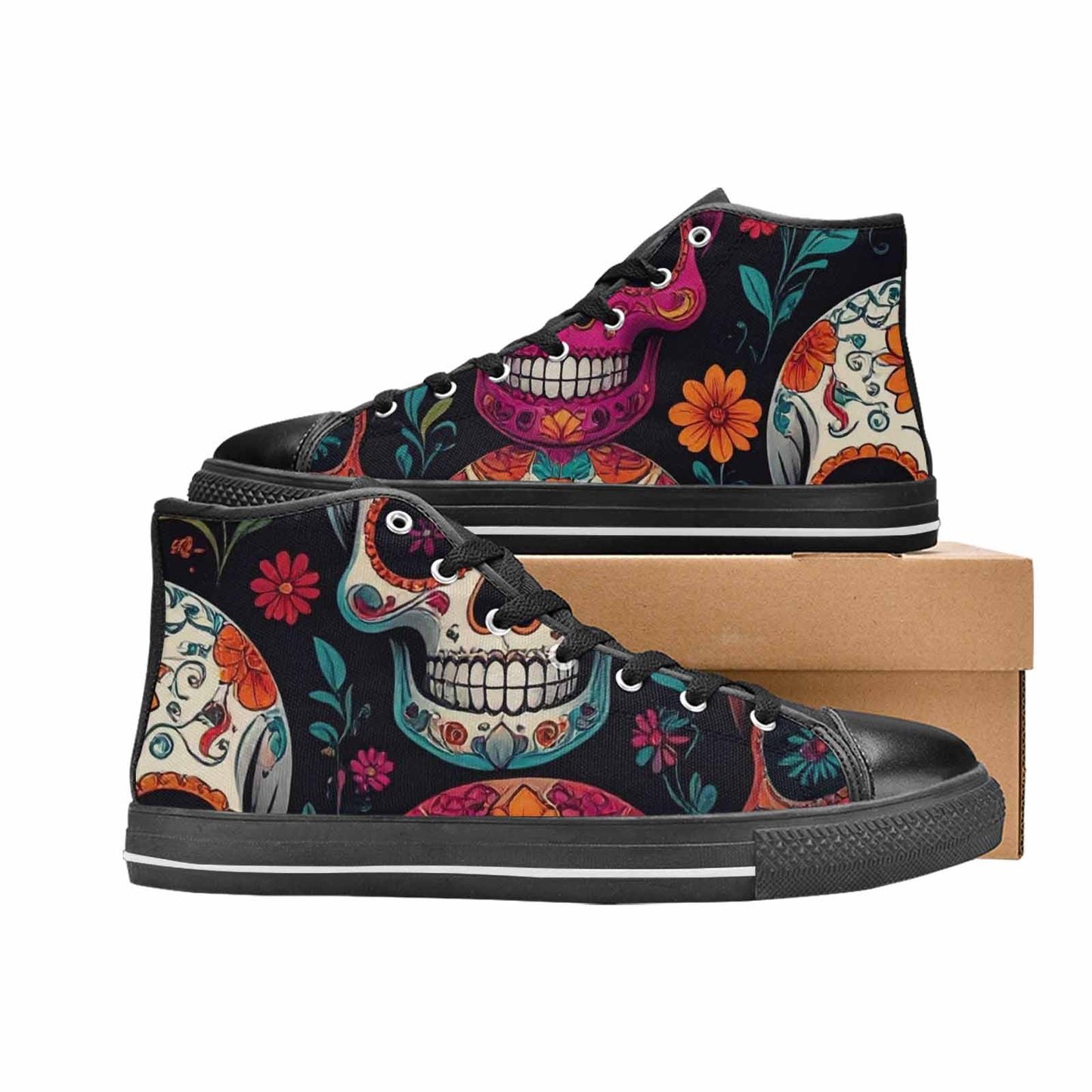 MEN'S Dia De Los Muertos Sugar Skull High Top Canvas Surreal Custom Shoes